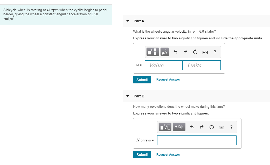 Solved A bicycle wheel is rotating at 41 rpm when the