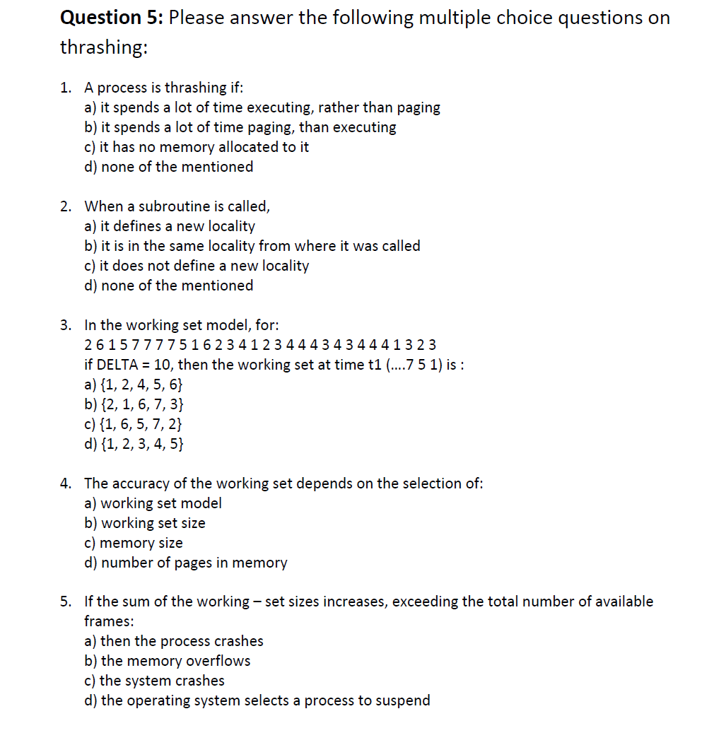 Solved Question 5: Please answer the following multiple | Chegg.com