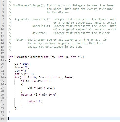 Solved // SumNumbersInRange(): Function to sum integers | Chegg.com