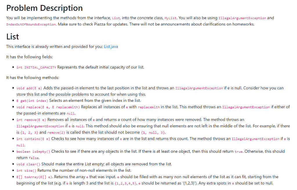 Problem Description You will be implementing the