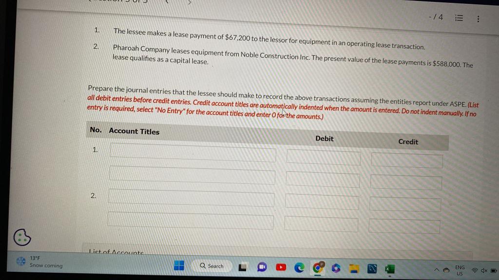 Solved 1. The lessee makes a lease payment of $67,200 to the | Chegg.com