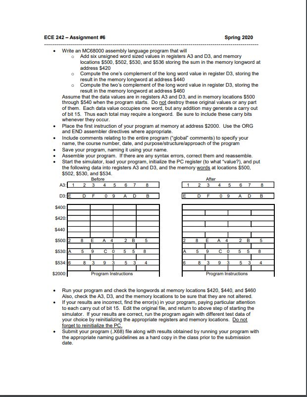 ECE 242 - Assignment #6 Spring 2020 • Write an | Chegg.com