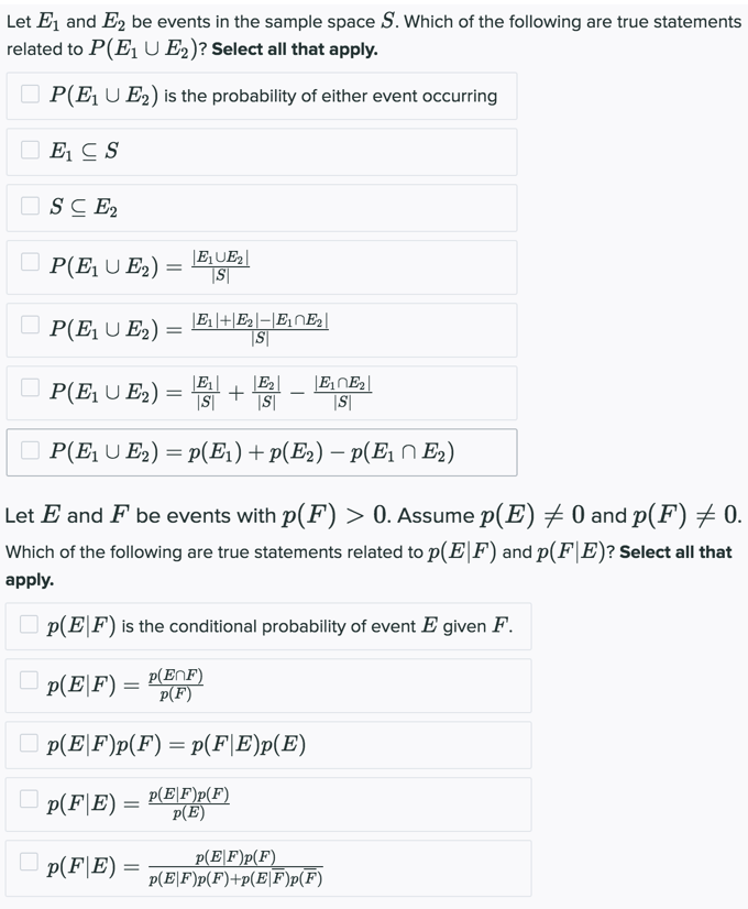 Solved Let E1 And Ey Be Events In The Sample Space S Whi Chegg Com