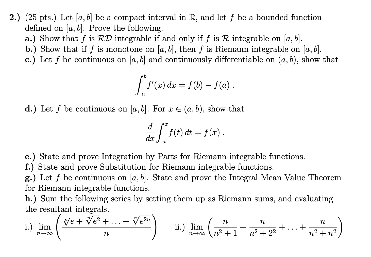 Solved 2.) (25 pts.) Let [a, b] be a compact interval in R, | Chegg.com