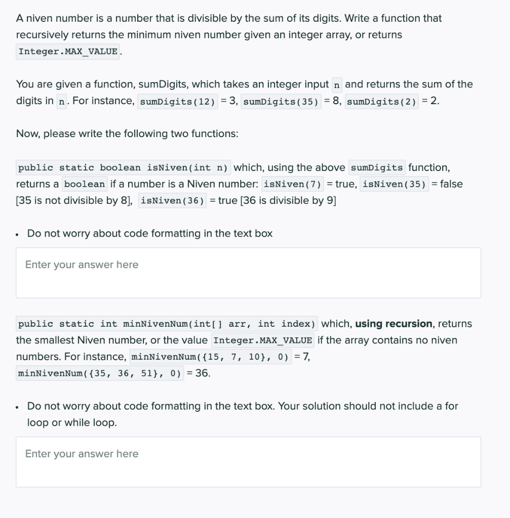 Solved A niven number is a number that is divisible by the | Chegg.com