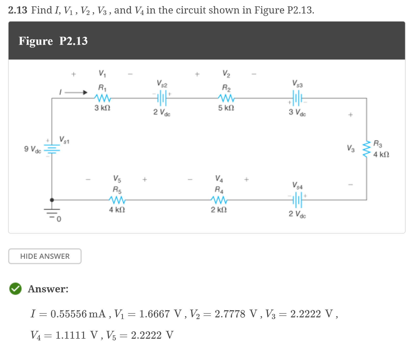 Solved 2.13 Find I,V1,V2,V3, and V4 in the circuit shown in | Chegg.com