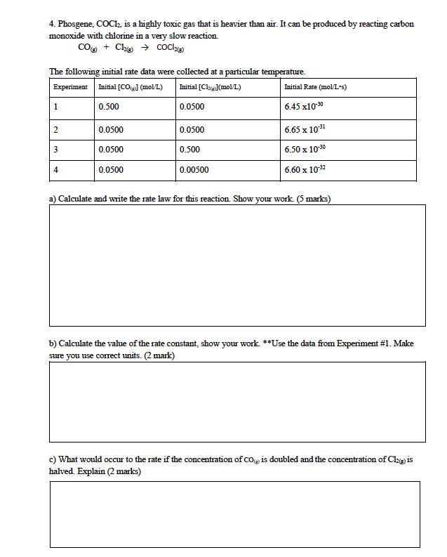 Solved 4. Phosgene, COCl2 is a highly toxic gas that is
