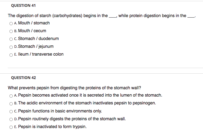 Solved QUESTION 41 while protein digestion begins in the The | Chegg.com