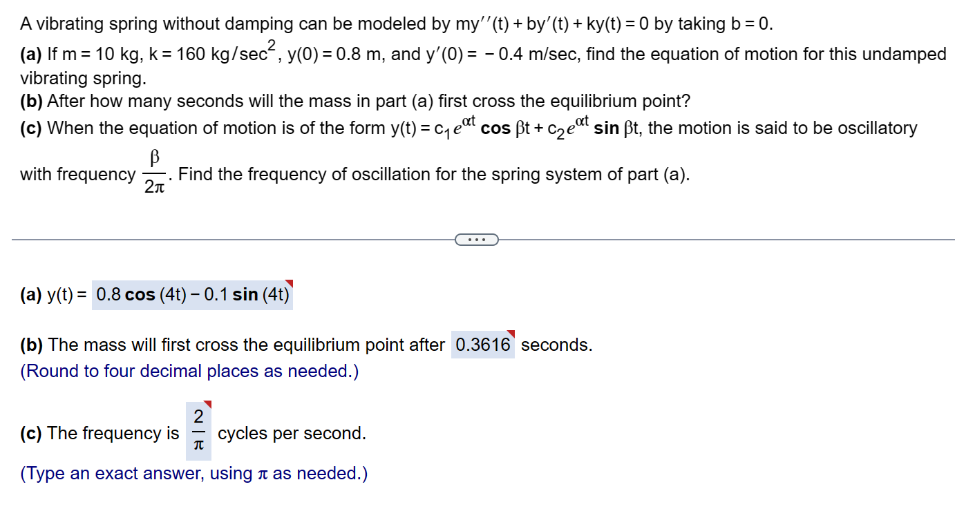 Solved A vibrating spring without damping can be modeled by | Chegg.com