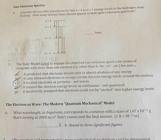 Solved Line Emission Spectra 4. Consider the possible | Chegg.com