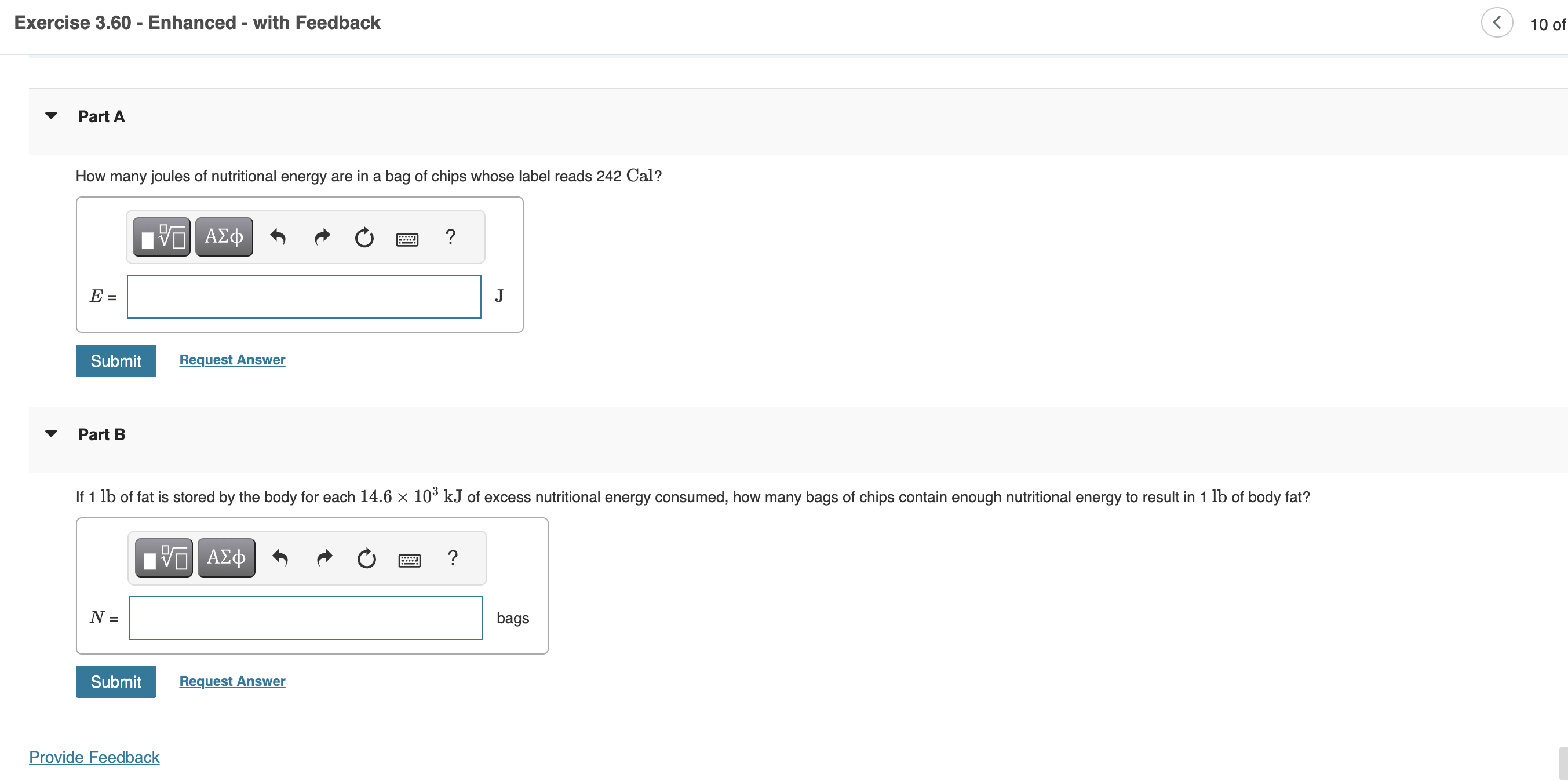Solved How many joules of nutritional energy are in a bag of