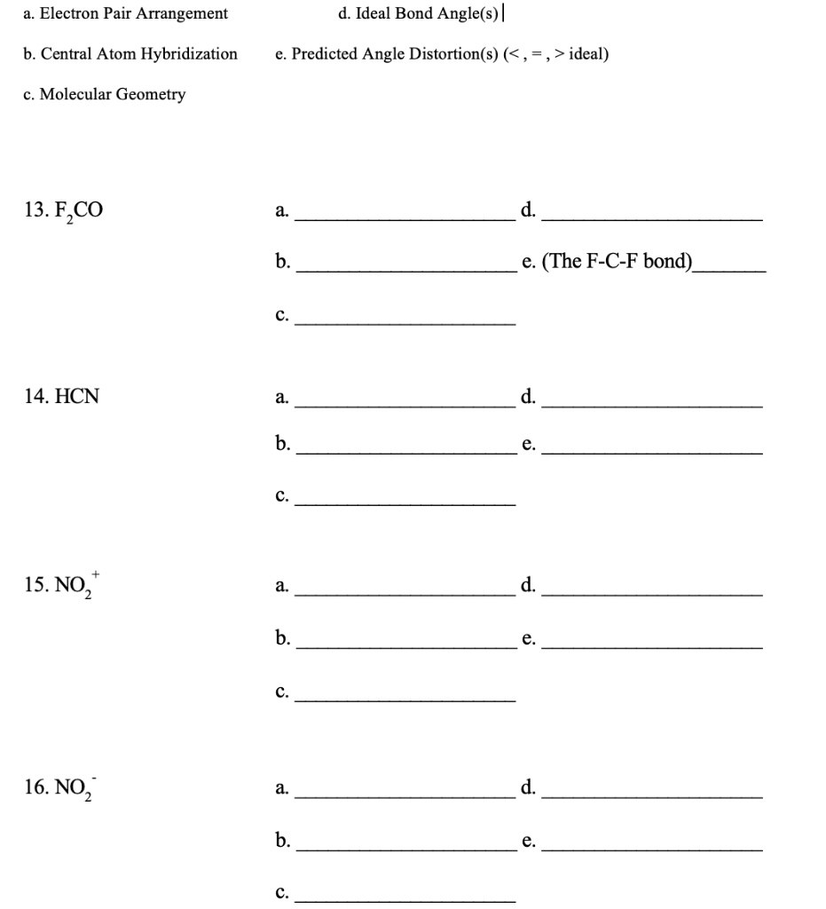 Solved A. Electron Pair Arrangement D. Ideal Bond Angle(s) 