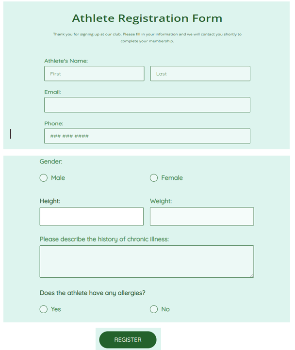 Solved create Athlete registration form like the below. | Chegg.com