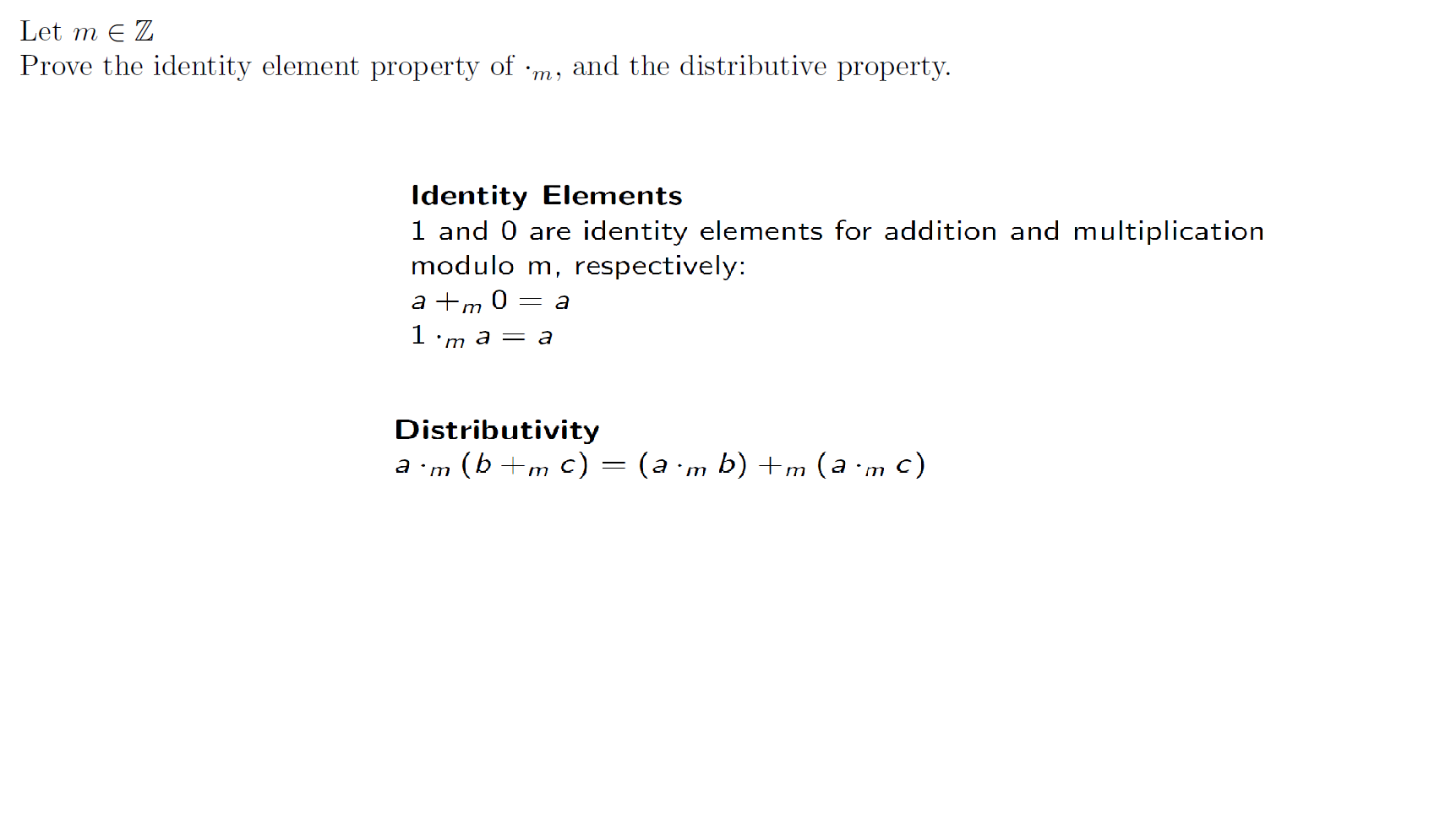 Solved Let m EZ Prove the identity element property of ., 'm | Chegg.com