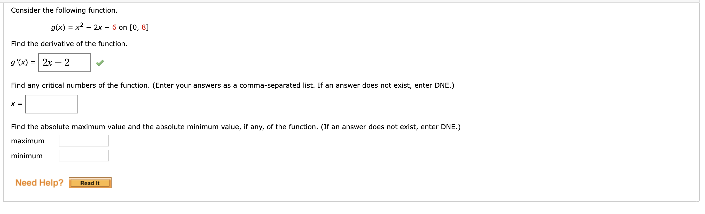 Solved Consider the following function. g(x) = x2 – 2x 6 on | Chegg.com