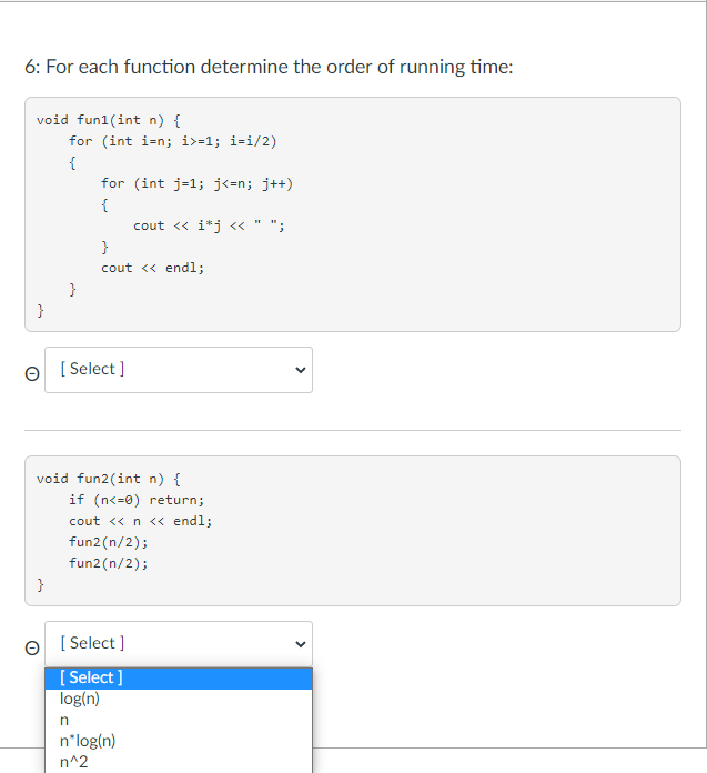 Solved 6: For each function determine the order of running | Chegg.com