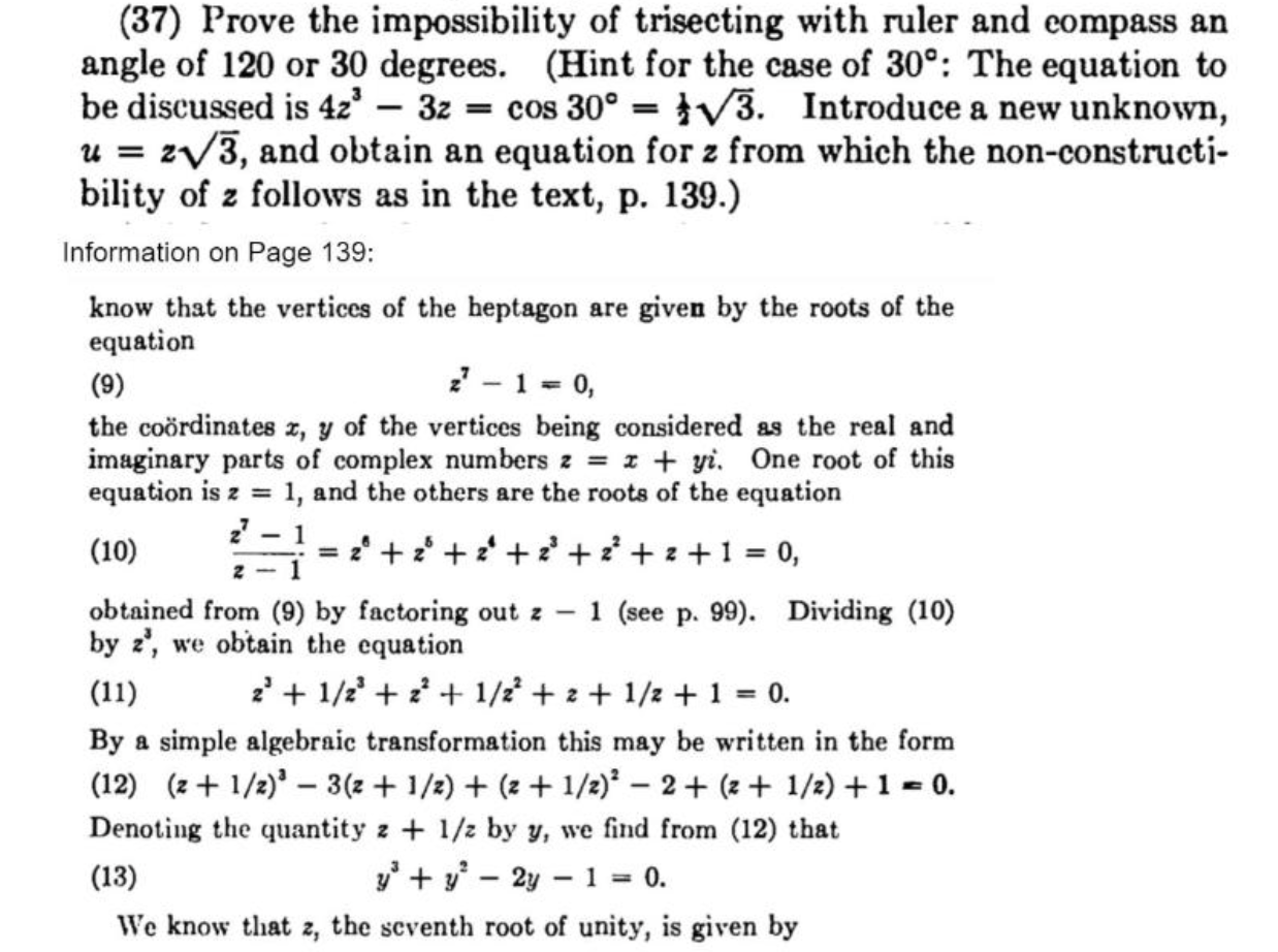 Solved (37) Prove the impossibility of trisecting with ruler | Chegg.com