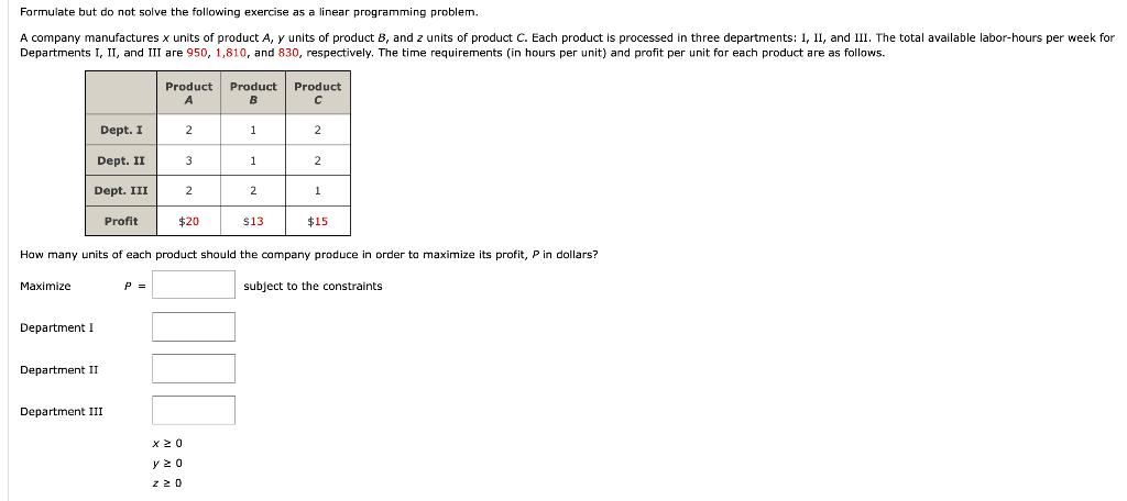 Solved Formulate but do not solve the following exercise as | Chegg.com
