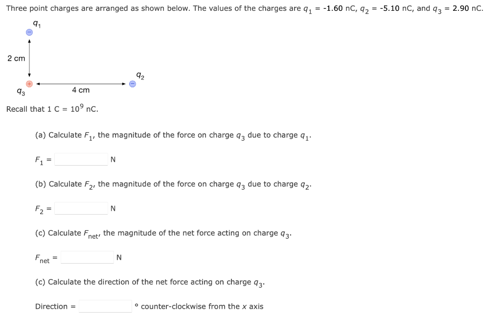 Solved Three point charges are arranged as shown below. The | Chegg.com