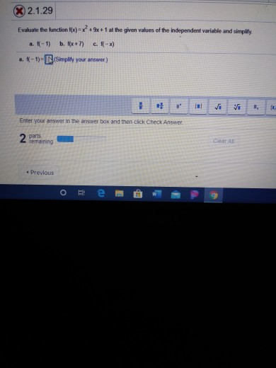Solved X 2.1.29 Evaluate the function () ***x+1 at the given | Chegg.com