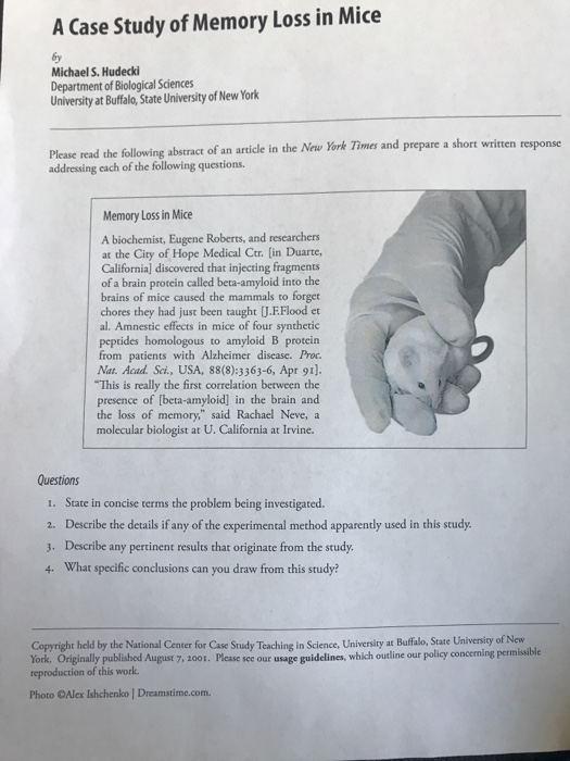 a case study of memory loss in mice answers quizlet