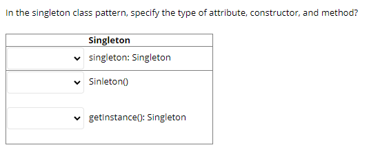 Solved In the singleton class pattern, specify the type of | Chegg.com