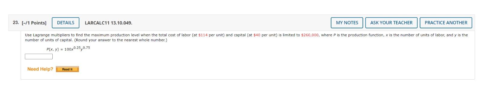 Solved 23. [-/1 Points] DETAILS LARCALC11 13.10.049. MY | Chegg.com