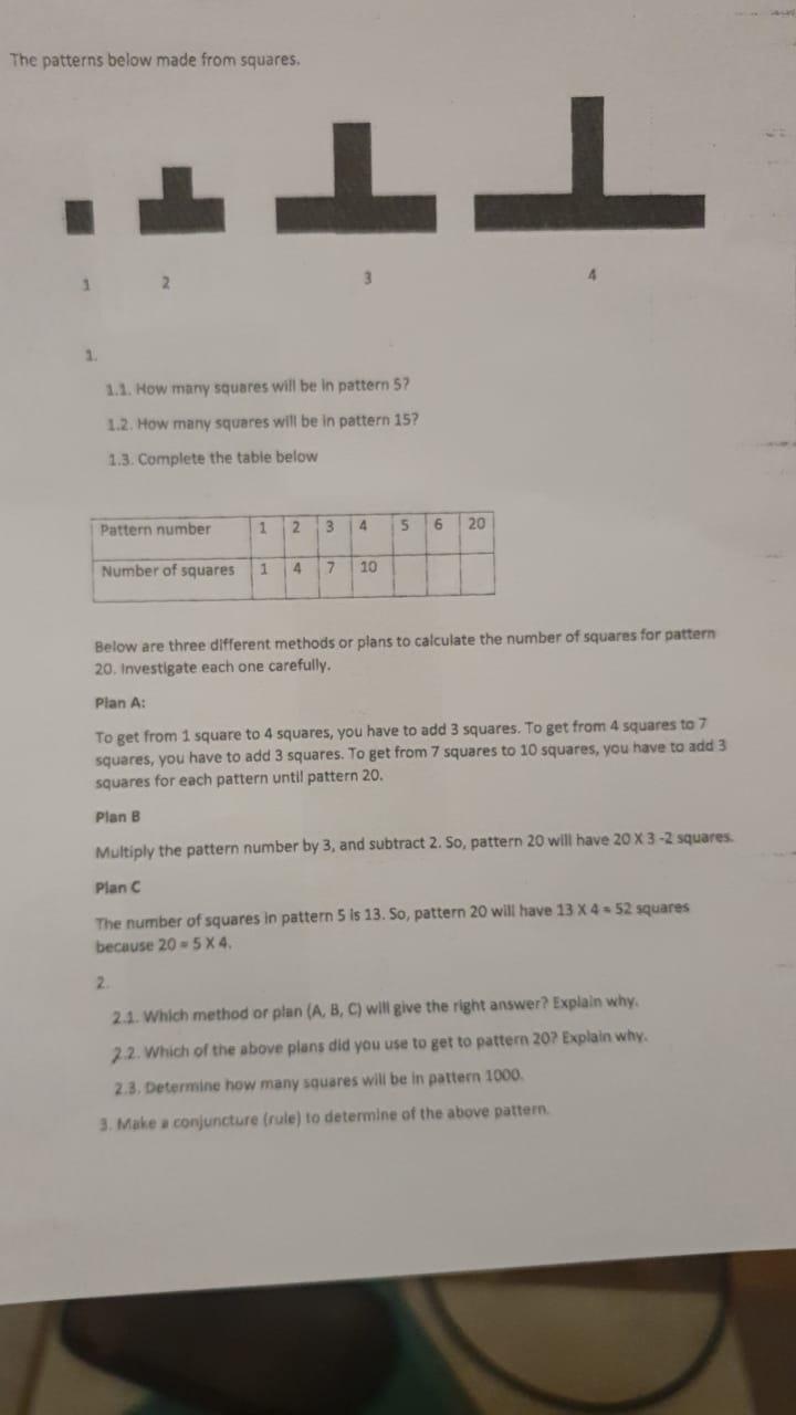 Solved The patterns below made from squares, 11 1 1 1.1. How | Chegg.com
