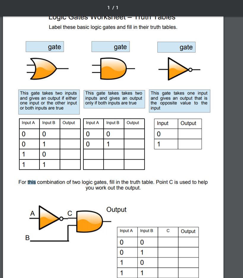 Truth Tables Logic Gates Worksheet | Awesome Home