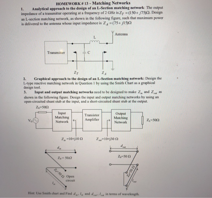 Solved HOMEWORK # 13-Matching Networks 1. Analytical | Chegg.com
