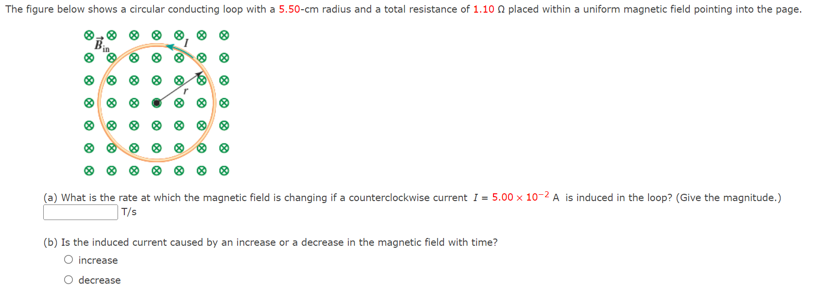 Solved The figure below shows a circular conducting loop | Chegg.com