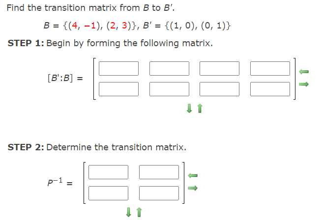 Solved Find The Transition Matrix From B To B'. B = {(4, | Chegg.com