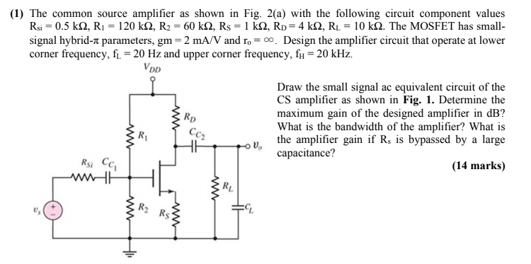 Solved (1) The common source amplifier as shown in Fig. 2(a) | Chegg.com