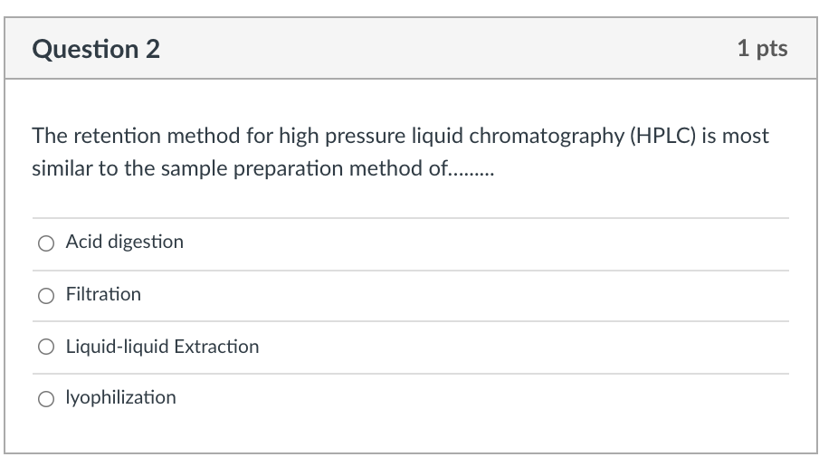 Solved Question 2 1 pts The retention method for high | Chegg.com