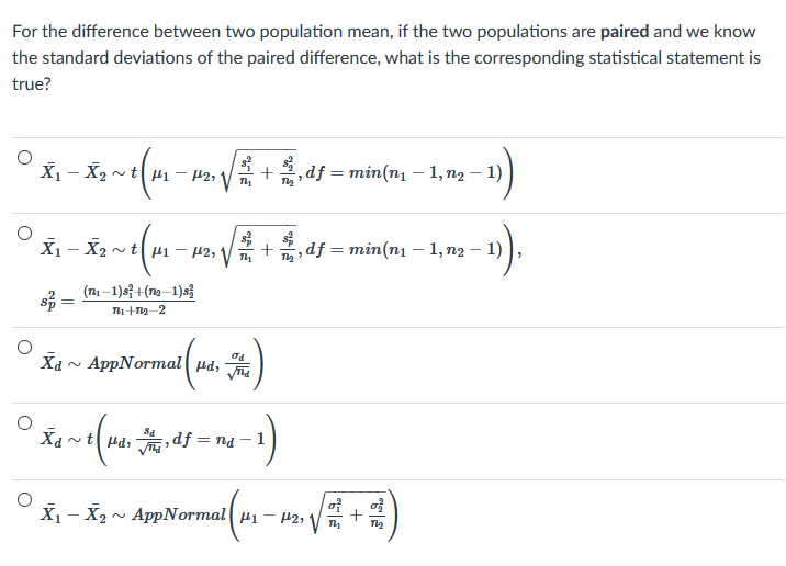 Solved For the difference between two population mean, if we | Chegg.com