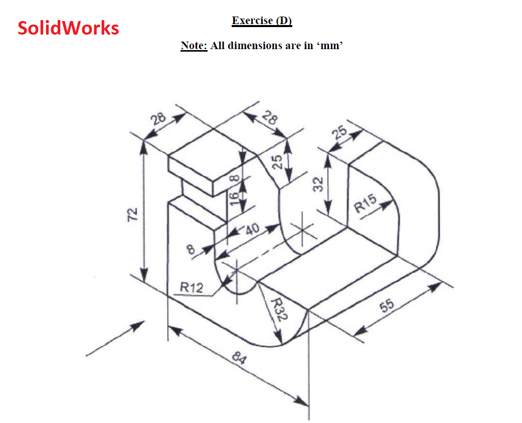 Solved Exercise (D) SolidWorks Note: All dimensions are in | Chegg.com