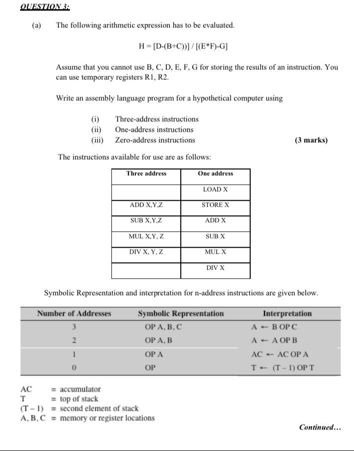 QUESTION 3: (a) The following arithmetic expression | Chegg.com