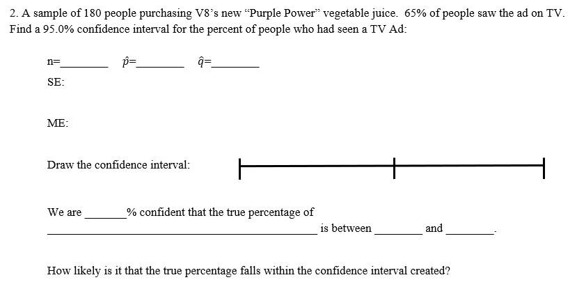 Solved 2. A sample of 180 people purchasing V8's new 