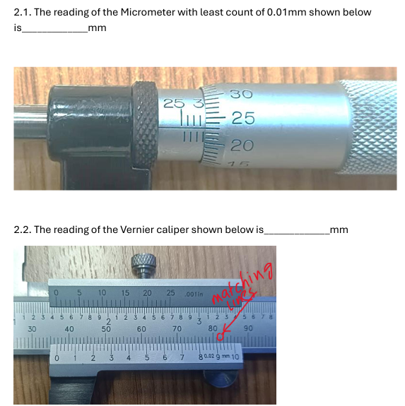 2.1. ﻿The reading of the Micrometer with least count