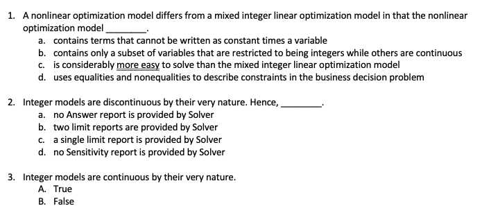 Solved 1 A Nonlinear Optimization Model Differs From A Chegg Solved 1 A Nonlinear Optimization Model Differs From A Chegg