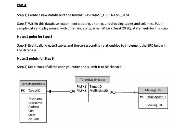Part A Step 1) Create a new database of the format: | Chegg.com