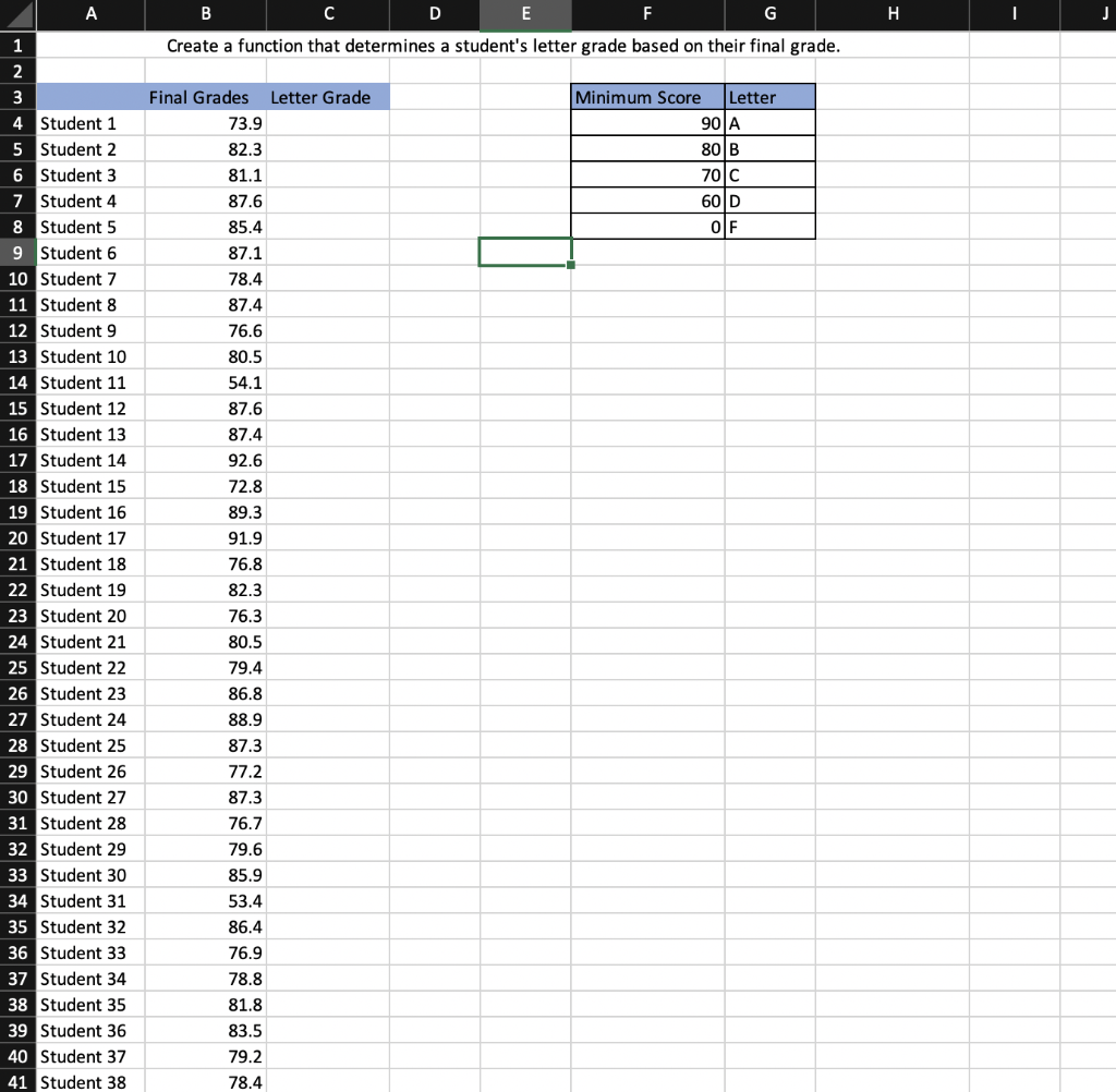 Solved Create a function in excel that determines a students | Chegg.com