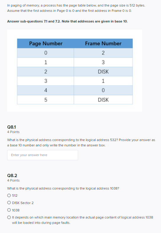 Solved In paging of memory, a process has the page table | Chegg.com