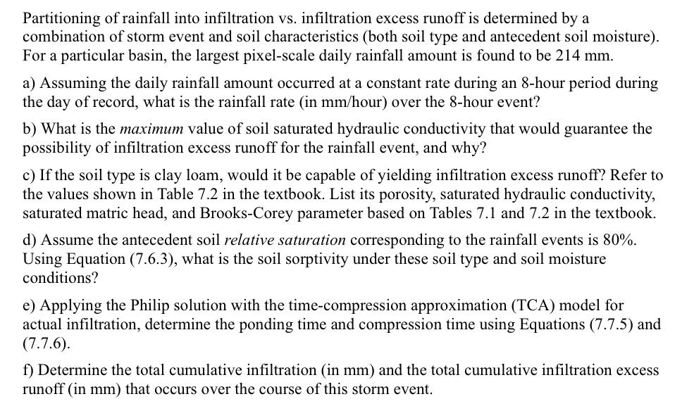 Partitioning of rainfall into infiltration vs. | Chegg.com