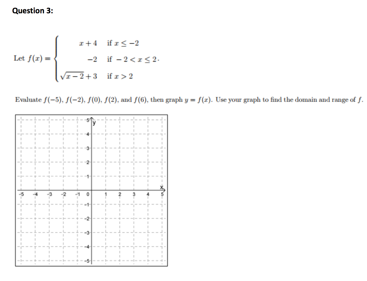 Solved Question 3: Let f(x)=⎩⎨⎧x+4−2x−2+3 if x≤−2 if −2 | Chegg.com