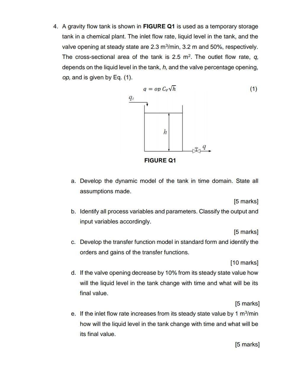 Solved 4. A gravity flow tank is shown in FIGURE Q1 is used | Chegg.com