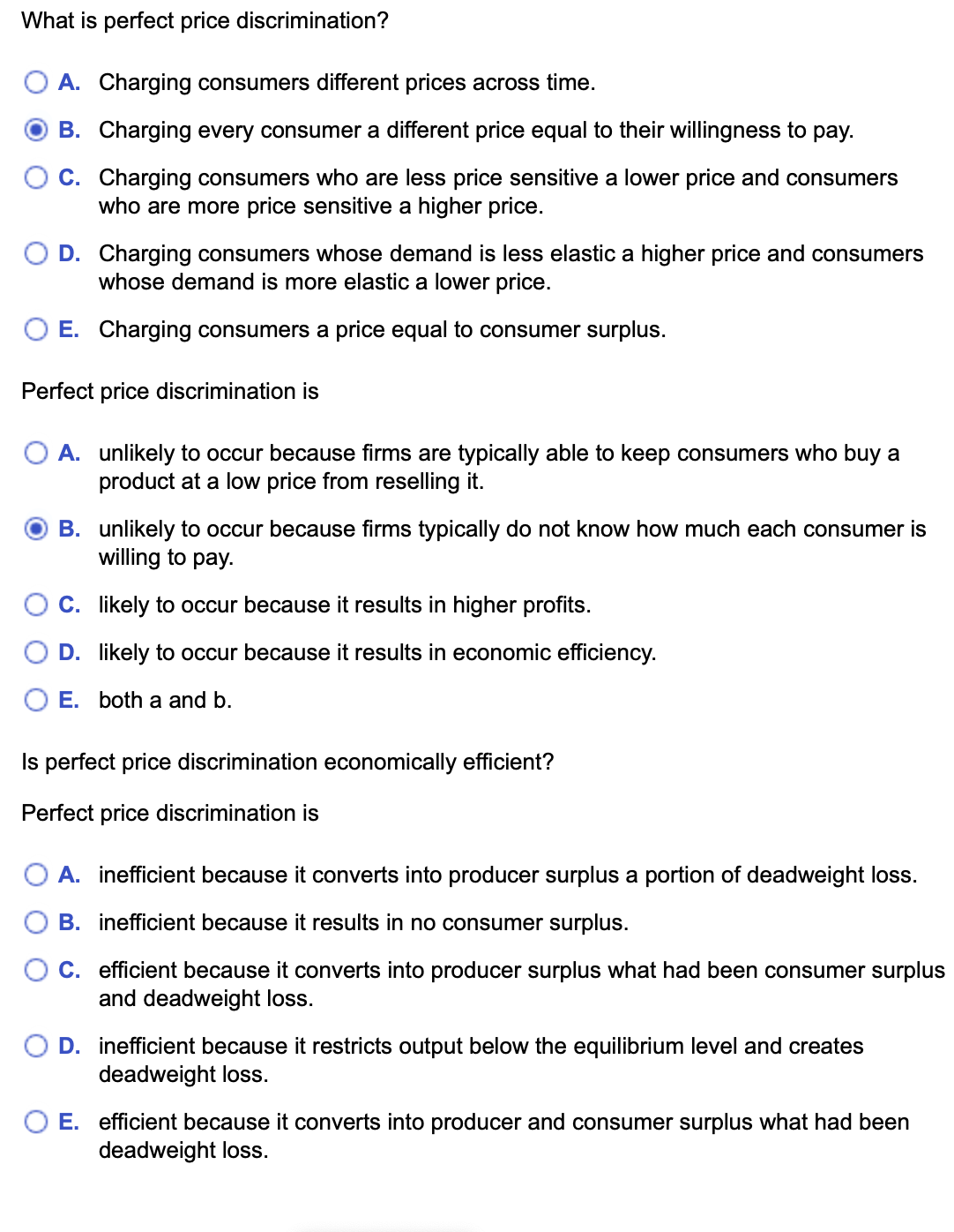 Solved What is perfect price discrimination?A. ﻿Charging