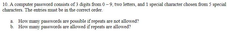 Solved 10. A computer password consists of 3 digits from | Chegg.com