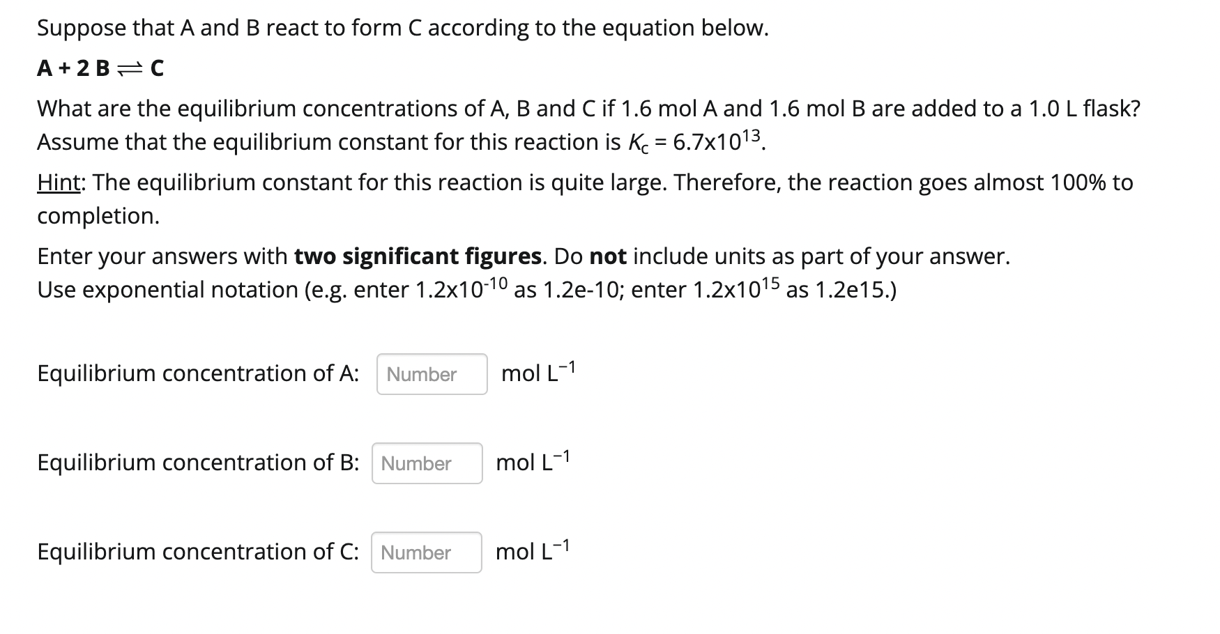 Solved Suppose That A And B React To Form C According To The | Chegg.com