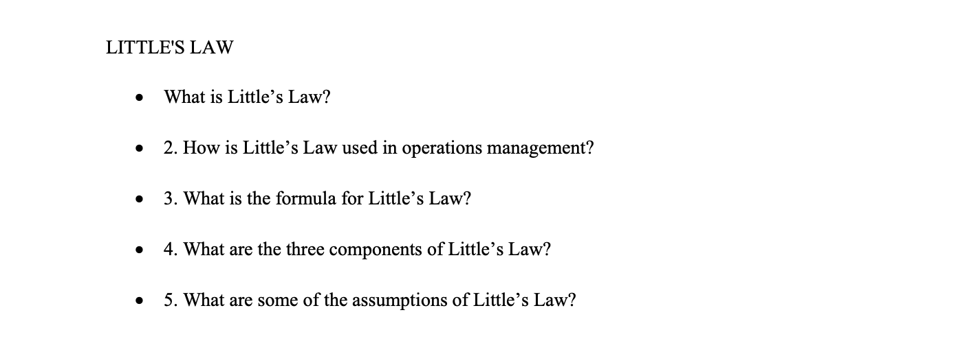 Solved What Is Little s Law 2 How Is Little s Law Used Chegg